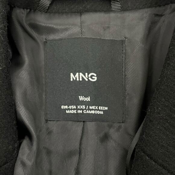 NEW Mango Long Structured Wool Coat Single Breasted Black Size XXS - Picture 11 of 12